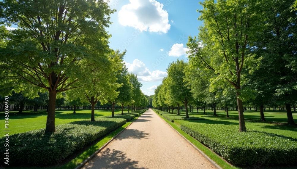 A serene park path inviting a leisurely stroll A serene park path inviting a leisurely stroll
