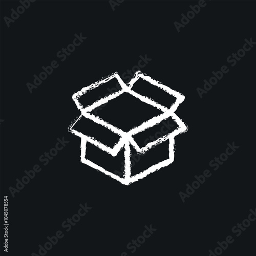 Opened cardboard box chalk icon. Thin line customizable illustration. Contour symbol. Vector isolated outline drawing.