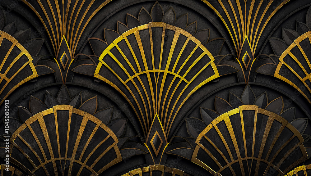 Art deco pattern, gold on black background Art deco pattern, gold on black background