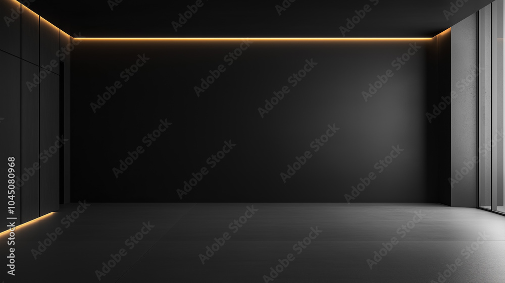 Obraz premium Black empty room with side lights illuminating the walls and floor for displaying products or presentations