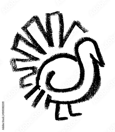 Turkey Farm Animal Icon Crayon Chalk Drawing Vector