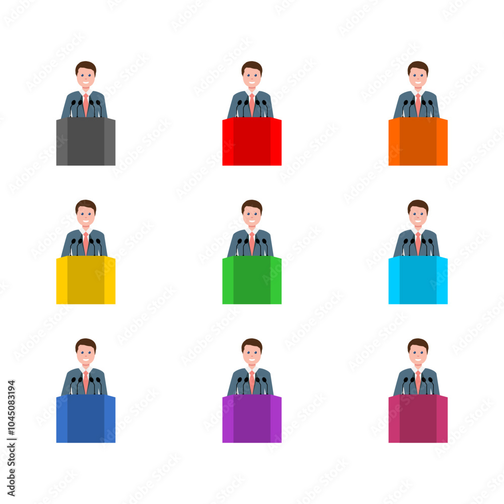 Business man on podium icon isolated on white background. Set icons colorful Business man on podium icon isolated on white background. Set icons colorful