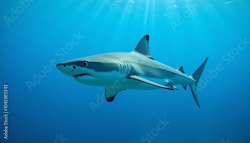  Silver Shark in Deep Blue Ocean