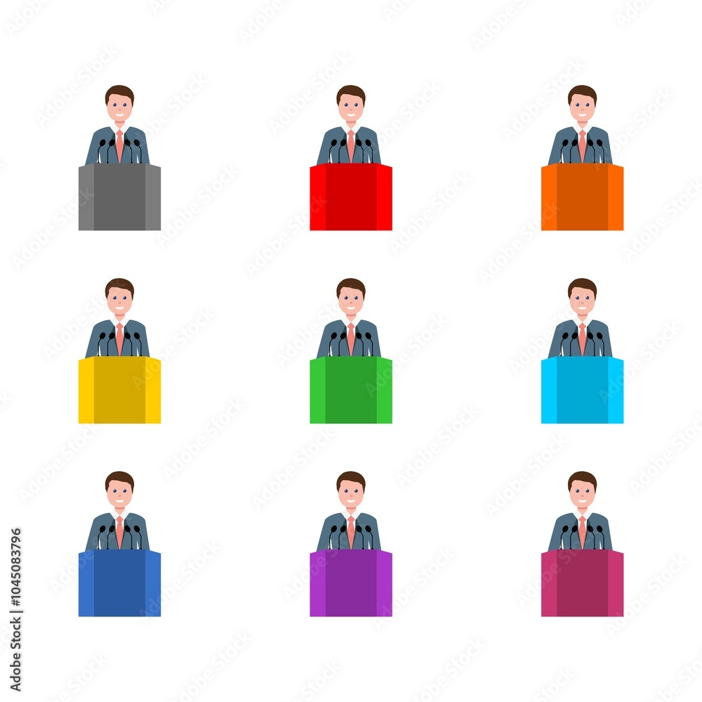 Business man on podium icon isolated on white background. Set icons colorful Business man on podium icon isolated on white background. Set icons colorful