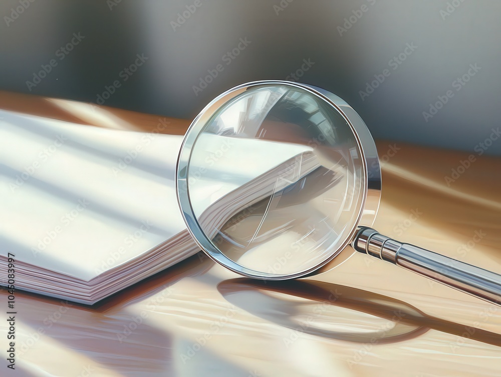 Exploring Details with a Magnifying Glass on an Open Book Page Exploring Details with a Magnifying Glass on an Open Book Page