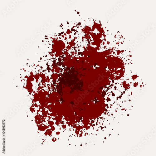 Red smear with splashes on white background, blood streaks, imprint. Realistic stain, Halloween, crime and horror design elements, textured stain.