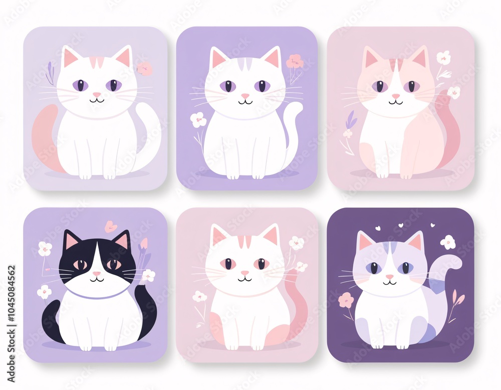 Cartoon cat character design vector icon set Cartoon cat character design vector icon set