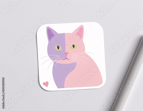 Cute pink kitten cartoon vector art with a heart, perfect for pet lovers and kids