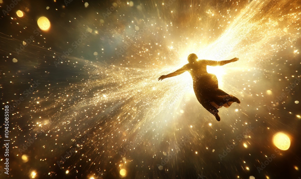 Silhouette of a person rising in golden light.