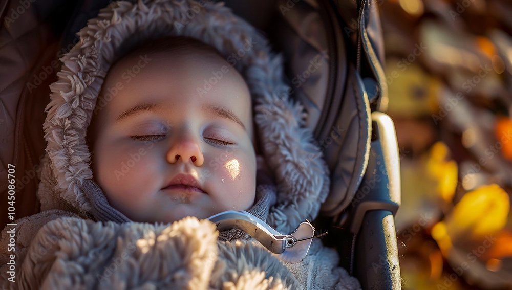 Baby sleeping in stroller wearing winter coat Baby sleeping in stroller wearing winter coat