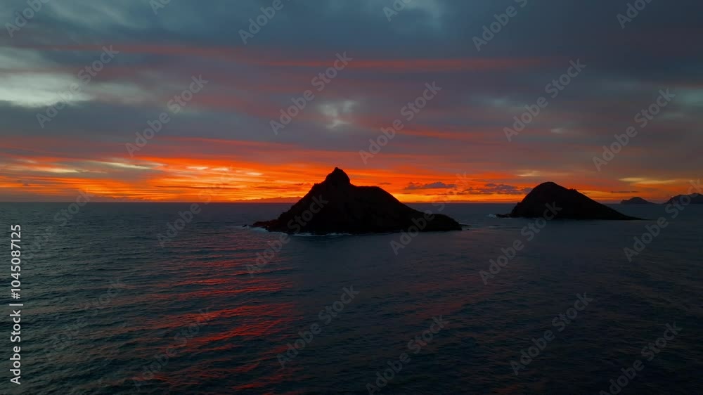 Golden Ocean Sunrise Over Moke Islands in Hawaii Oahu Lanikai. Golden Ocean Sunrise Over Moke Islands in Hawaii Oahu Lanikai.