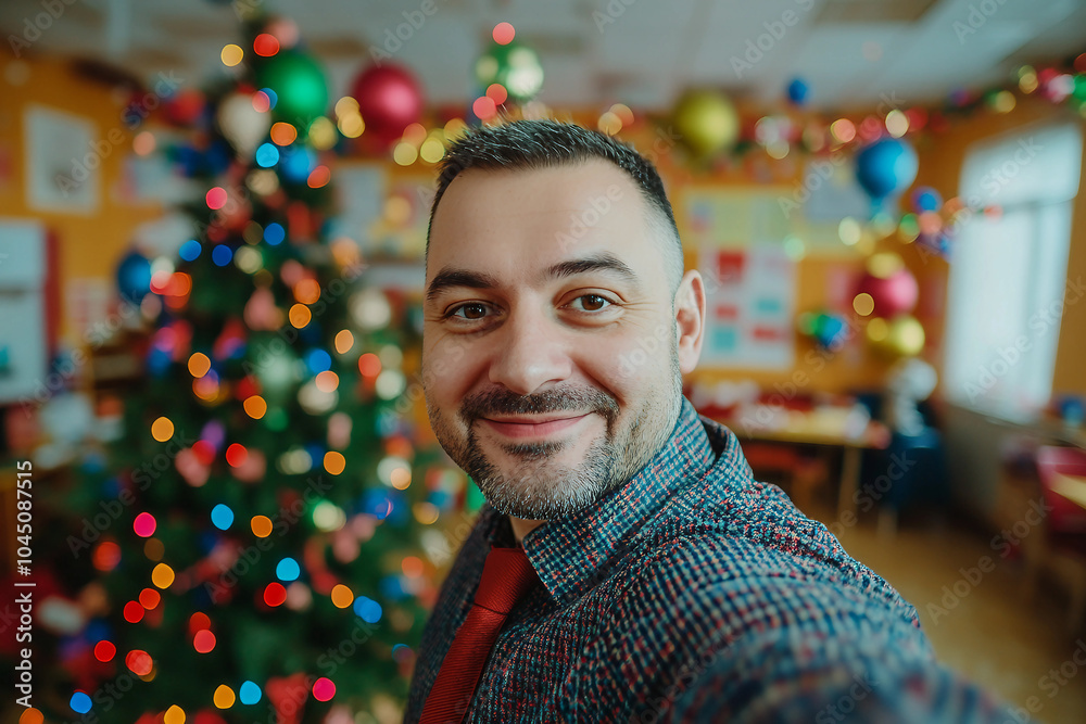 New year and christmas decorations at school generative AI image New year and christmas decorations at school generative AI image