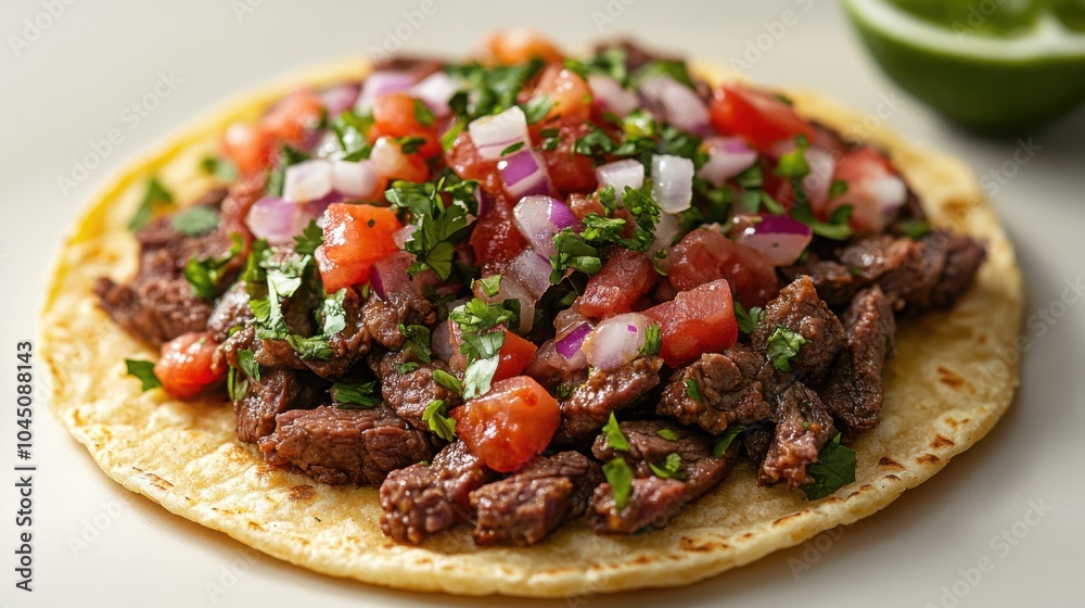 Delicious Tostada with Beef and Cheese Perfect for Food Lover's Menu and Culinary Presentations Delicious Tostada with Beef and Cheese Perfect for Food Lover's Menu and Culinary Presentations