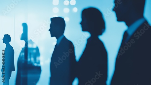 Silhouettes of three professionals against a blue background, creating an enigmatic ambiance.