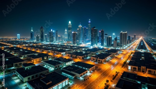 Wallpaper Mural  Vibrant cityscape at night illuminated by bright lights Torontodigital.ca