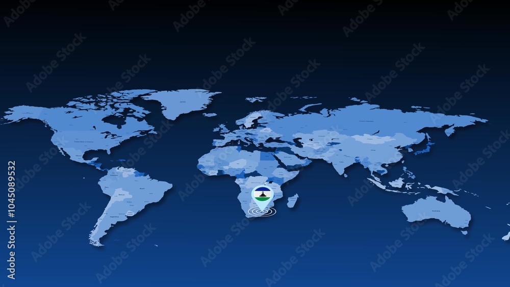 Obraz premium Lesotho location tracking on earth map