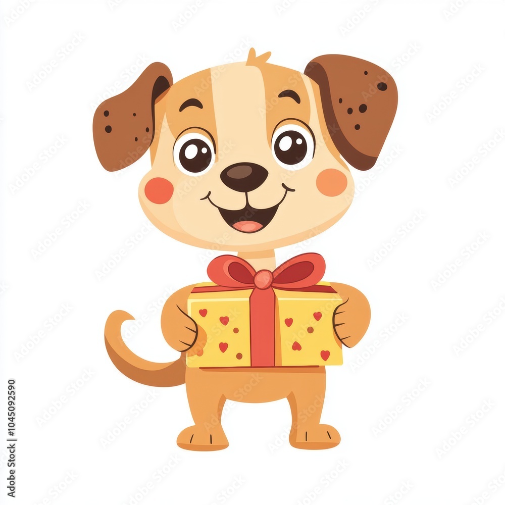 Obraz premium Cute dog holding a gift box isolated over white background.