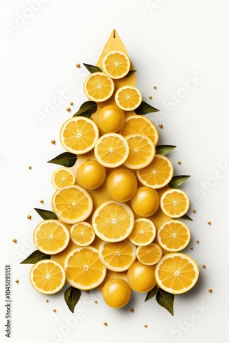 Creative lemon arrangement shaped like a christmas tree with fresh citrus slices
