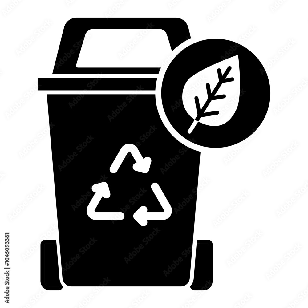 Vector icon of Recycle. A bin with a recycling symbol represents waste management, sustainability, and the eco-friendly process of recycling. Ideal for use in environmental conservation themes and gre Vector icon of Recycle. A bin with a recycling symbol represents waste management, sustainability, and the eco-friendly process of recycling. Ideal for use in environmental conservation themes and gre