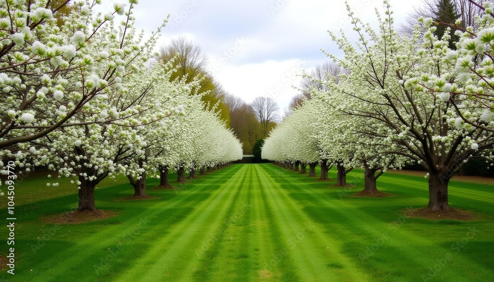 Ethereal blossoms lining a serene path Ethereal blossoms lining a serene path