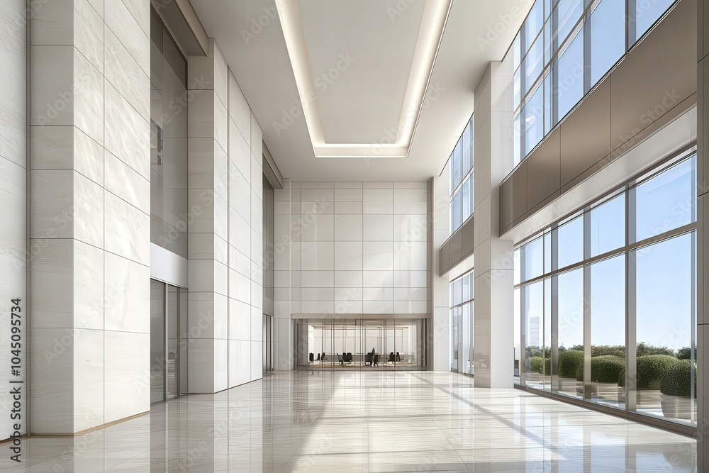 Modern Architectural Design A Spacious and Bright Lobby with Floor-to-Ceiling Windows Modern Architectural Design A Spacious and Bright Lobby with Floor-to-Ceiling Windows