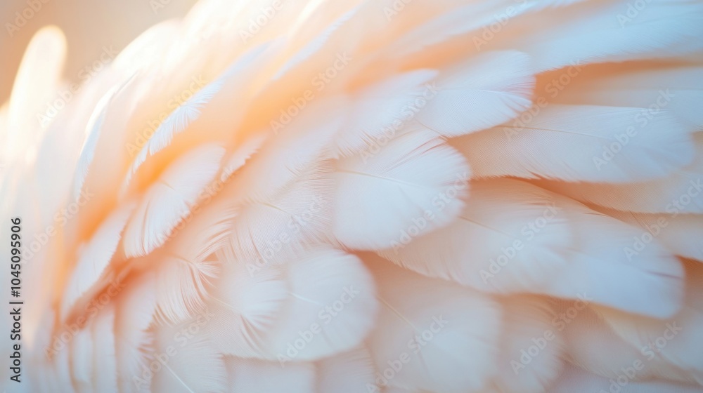 Fototapeta premium A close-up view reveals soft white feathers, highlighting their fine structure and gentle colors under warm, inviting light