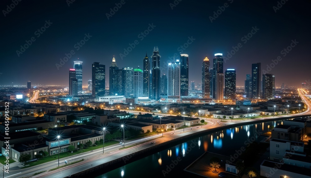 Obraz premium City lights twinkling under the night sky