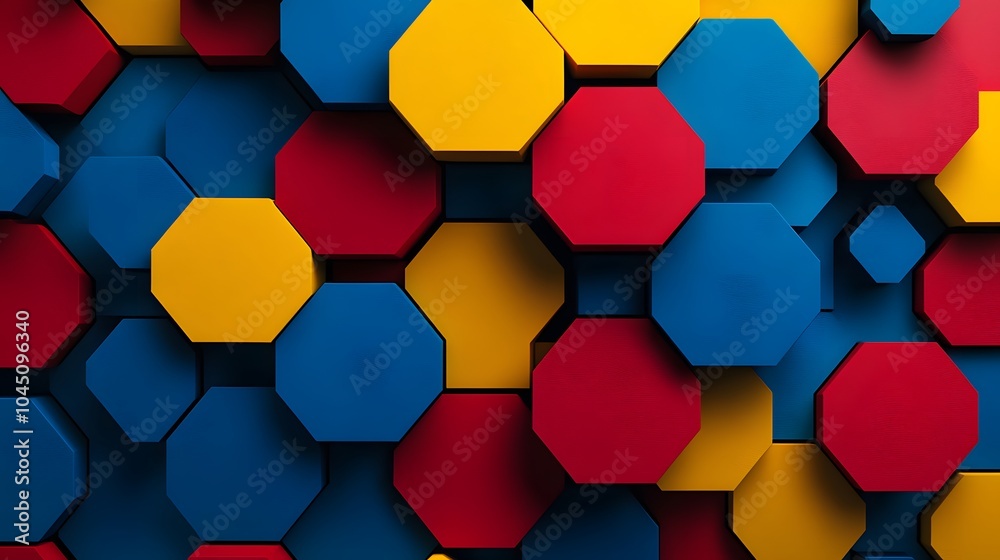 Abstract background with colorful hexagons in red, blue, and yellow colors Abstract background with colorful hexagons in red, blue, and yellow colors