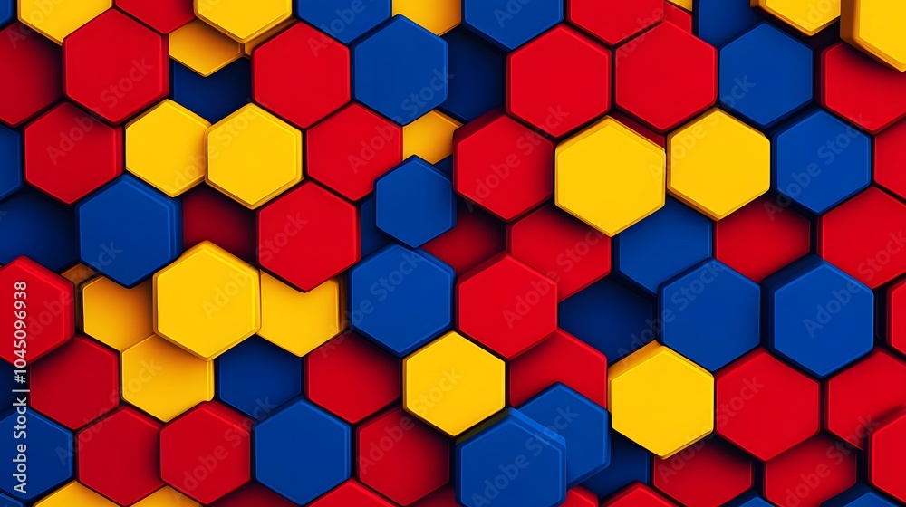 Abstract background with colorful hexagons in red, blue, and yellow colors Abstract background with colorful hexagons in red, blue, and yellow colors