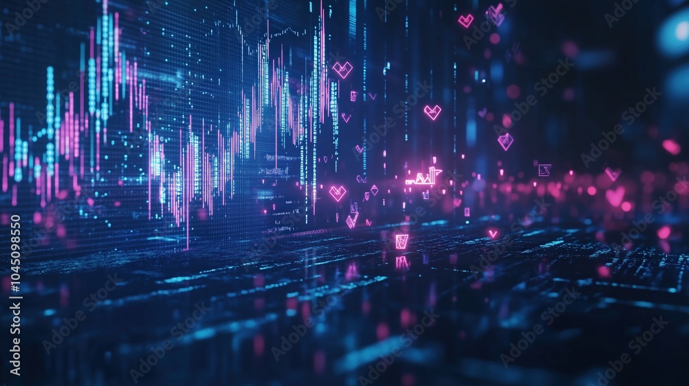 Obraz premium Neon Stock Data Visualization with Graphs
