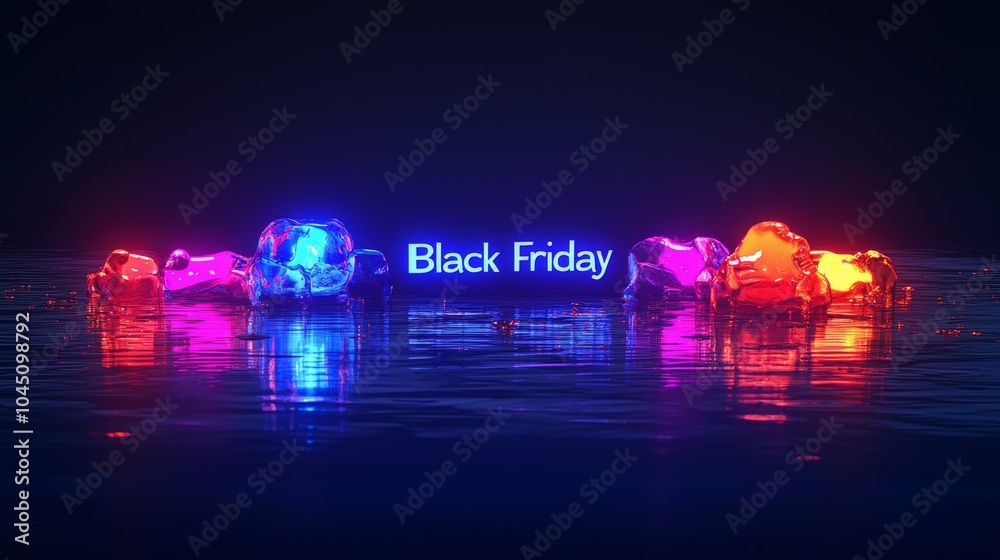 Black Friday 3D Illustration with Neon Text: Bold Sale Announcement for Retail & Ecommerce Deals