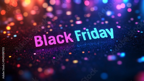 Big Black Friday 3D Deal Banner with Neon Text: Clearance Sale Concept for Retail & Marketing photo