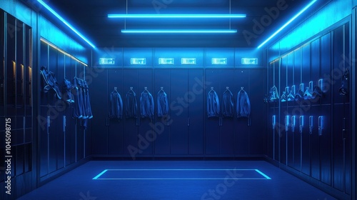Basketball Locker Room with Dark Blue Neon Lights for Bold Sports Ads
