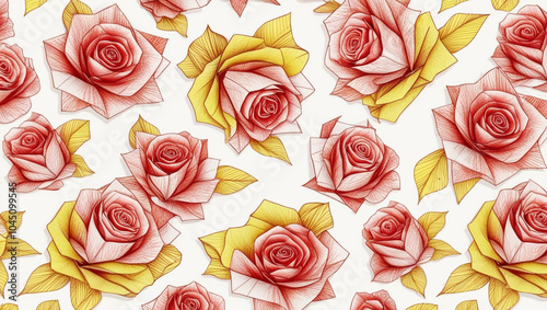 Light Red, Yellow vector doodle pattern with roses, flowers. 