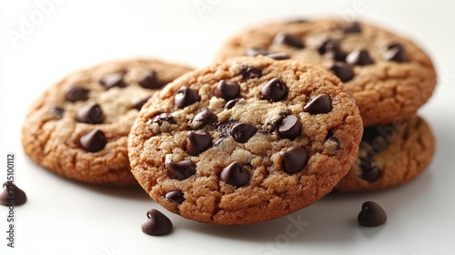 chocolate chip cookie isolated on a clean white background, showcasing its delicious gooey chocolate chips and soft, chewy texture, enticingly inviting for a treat