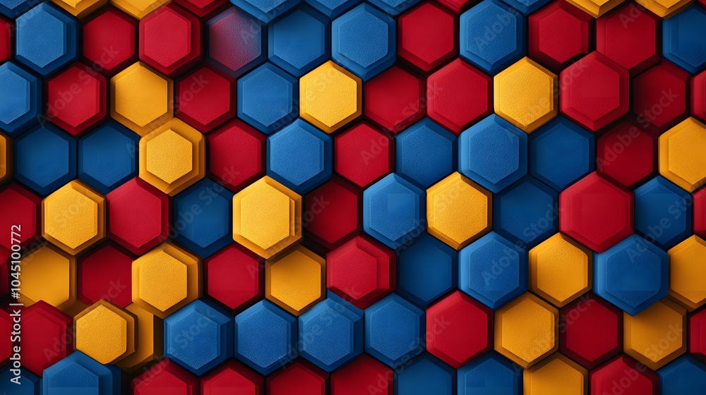 Abstract background with colorful hexagons in red, blue, and yellow colors