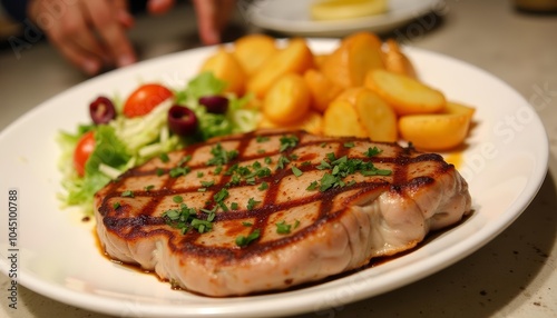  Delicious grilled fish with a side of fresh salad and roasted potatoes