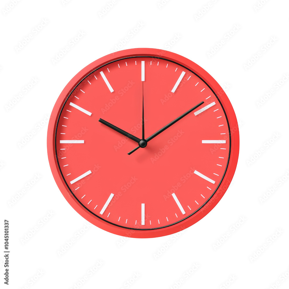 Red wall clock on a transparent background. Red wall clock on a transparent background.