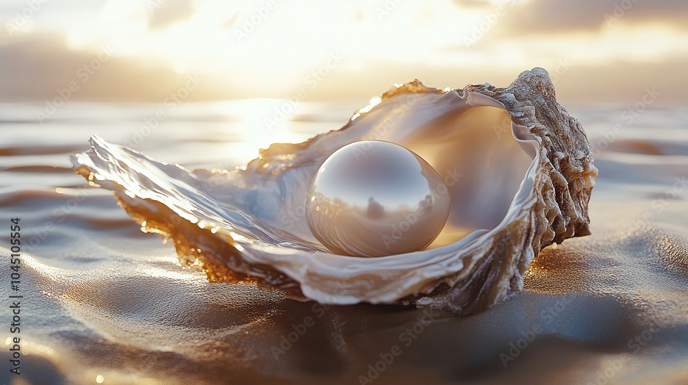White pearl inside opened oyster shell White pearl inside opened oyster shell