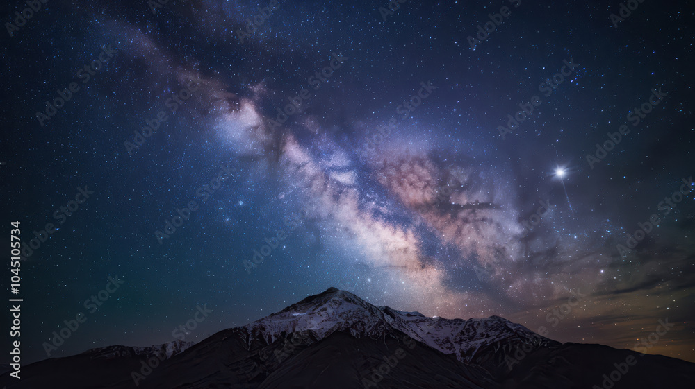 breathtaking view of night sky showcases Milky Way galaxy above majestic mountain range, creating serene and awe inspiring atmosphere breathtaking view of night sky showcases Milky Way galaxy above majestic mountain range, creating serene and awe inspiring atmosphere