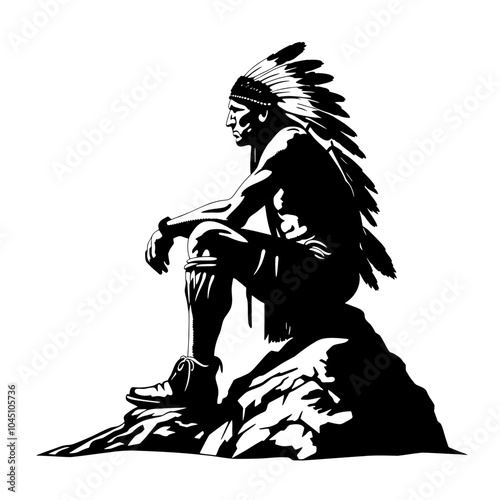 Indian Chief – A Striking and Symbolic Illustration of Native American Heritage, Perfect for Cultural Art, Apparel, and Tribal-Themed Designs. This Detailed Depiction of a Proud Indian Chief