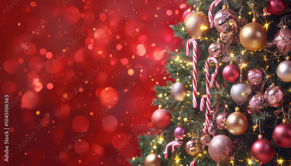 beautifully decorated Christmas tree adorned with gold, pink, and silver ornaments, candy canes, and twinkling lights creates festive atmosphere beautifully decorated Christmas tree adorned with gold, pink, and silver ornaments, candy canes, and twinkling lights creates festive atmosphere