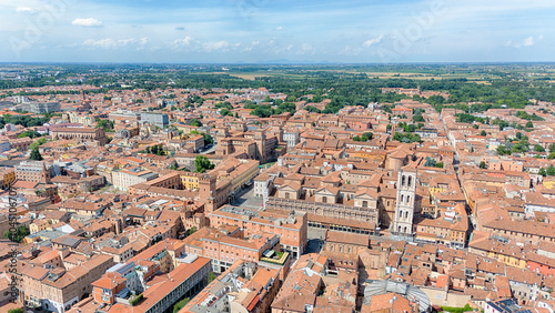 Aerial view of Ferrara, a small town in Emilia Romagna, Italy.