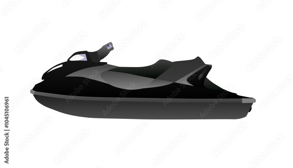 Silhouette of water scooter in gray colors isolated on white background. Side view. Vector illustration. Silhouette of water scooter in gray colors isolated on white background. Side view. Vector illustration.