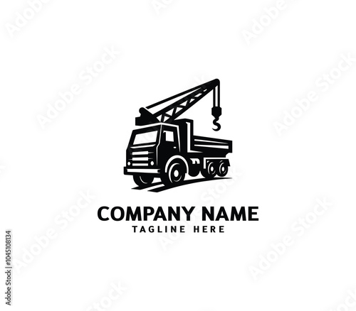 Vector crane truck logo design. Industrial logo. Construction heavy machine, truck mounted crane