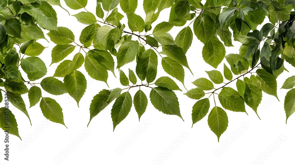 Obraz premium Green tree leaves and branches isolated on white background.
