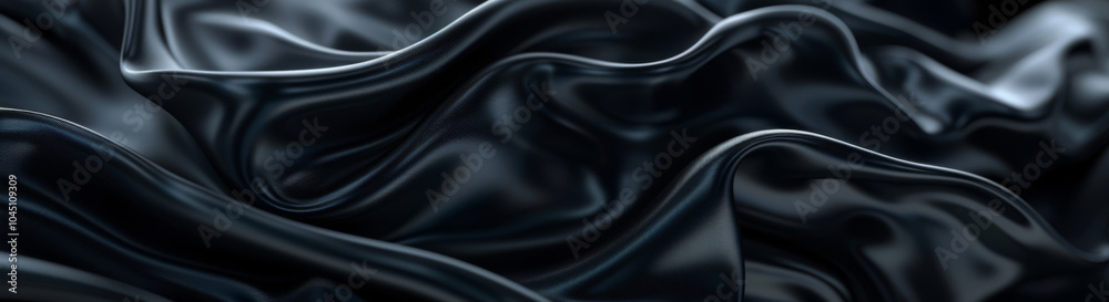 A close-up of black satin fabric showcasing smooth, flowing folds and a glossy, reflective texture. The soft, elegant waves create a luxurious and fluid appearance A close-up of black satin fabric showcasing smooth, flowing folds and a glossy, reflective texture. The soft, elegant waves create a luxurious and fluid appearance