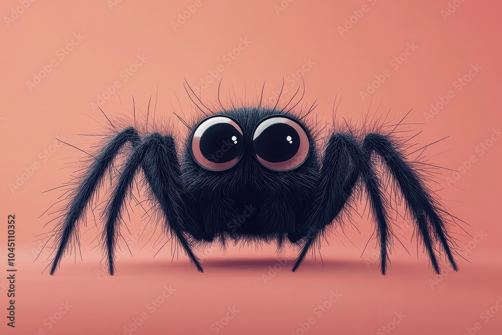 Cute cartoon spider standing on a coral background Cute cartoon spider standing on a coral background
