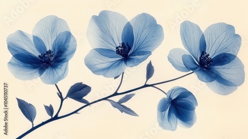 cyanotype photography featuring delicate blue flowers, showcasing the beauty of nature in a unique, vintage-inspired way, ideal for floral enthusiasts and art lovers alike