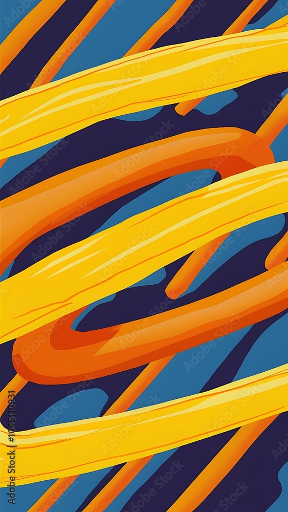Close up of yellow, orange and blue abstract bright lines on blue background Close up of yellow, orange and blue abstract bright lines on blue background